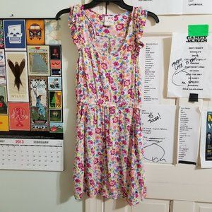 Tommy Girl dress Medium floral print sleeveless ruffle shoulder pockets Hilfiger